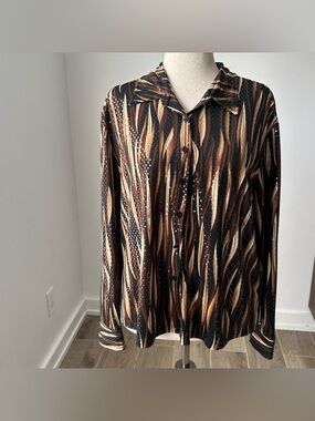 JohnPaulRichard Black & Brown Patterned Shirt with Sequins